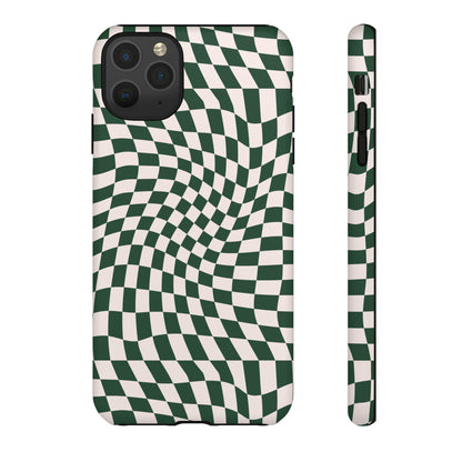 Wavy Forest Green Checkerboard