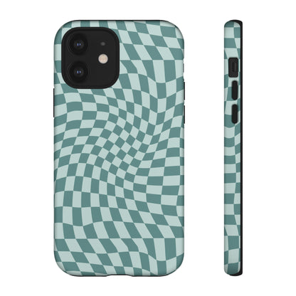 Wavy Teal Blue Checkerboard