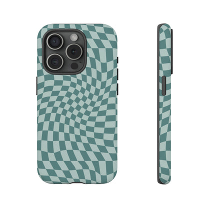 Wavy Teal Blue Checkerboard