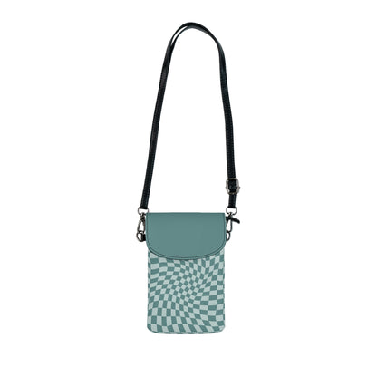 Teal Blue Wavy Checkerboard Small Cell Phone Wallet