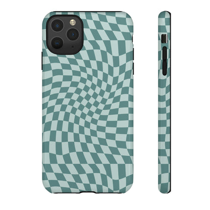 Wavy Teal Blue Checkerboard