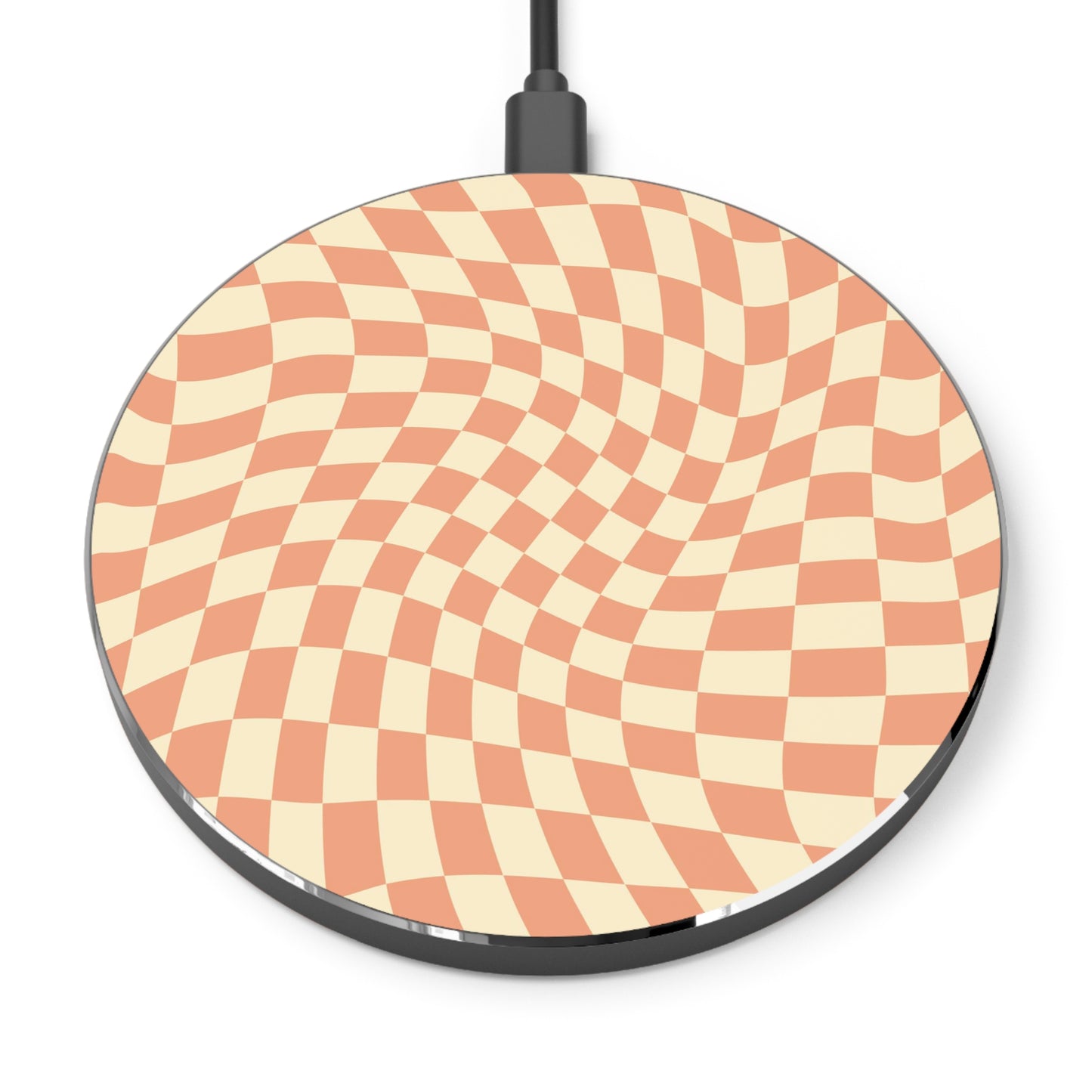 Peach Cream Wavy Checkerboard Wireless Charger