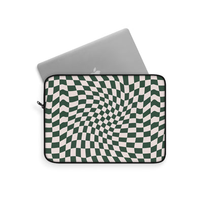 Trendy Wavy Forest Green Checkerboard Laptop Sleeve