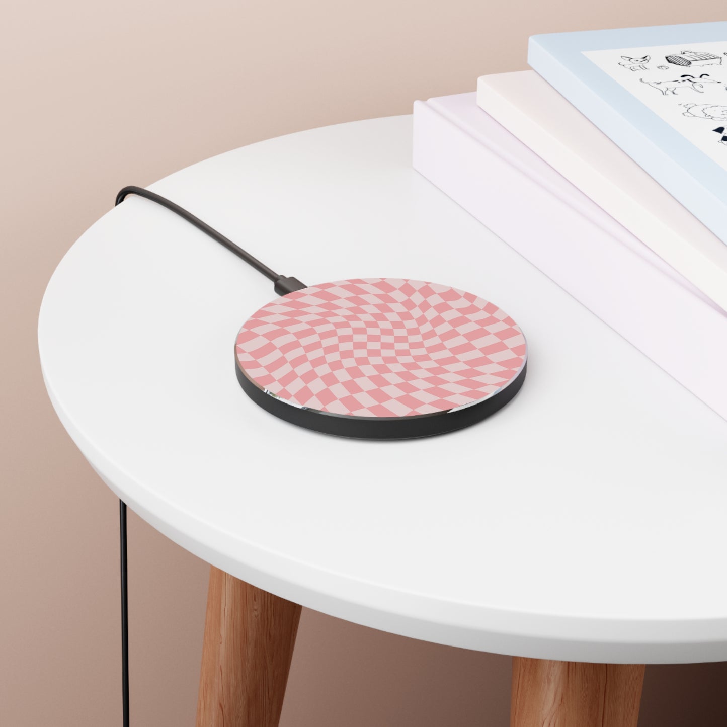 Wavy Pink Checkerboard Wireless Charger