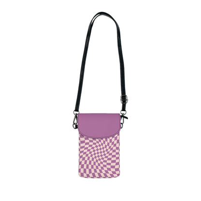 Purple Pink Wavy Checkerboard Small Cell Phone Wallet