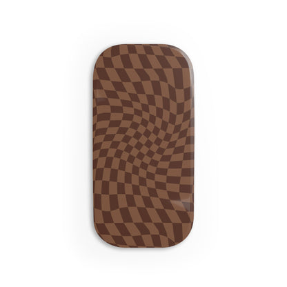 Brown Wavy Checkerboard Phone Click-On Grip