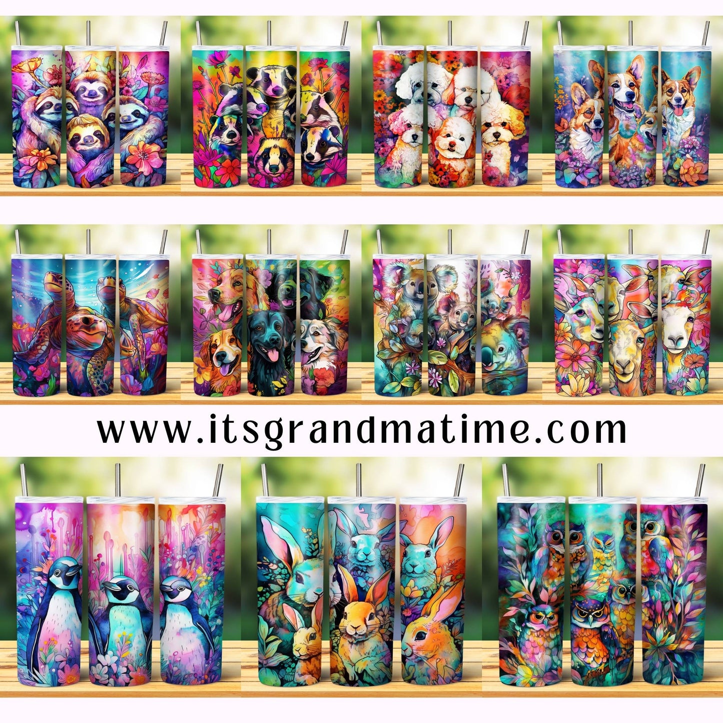 SUB1156 Animal Selfies Dogs Tumbler Sublimation Transfer