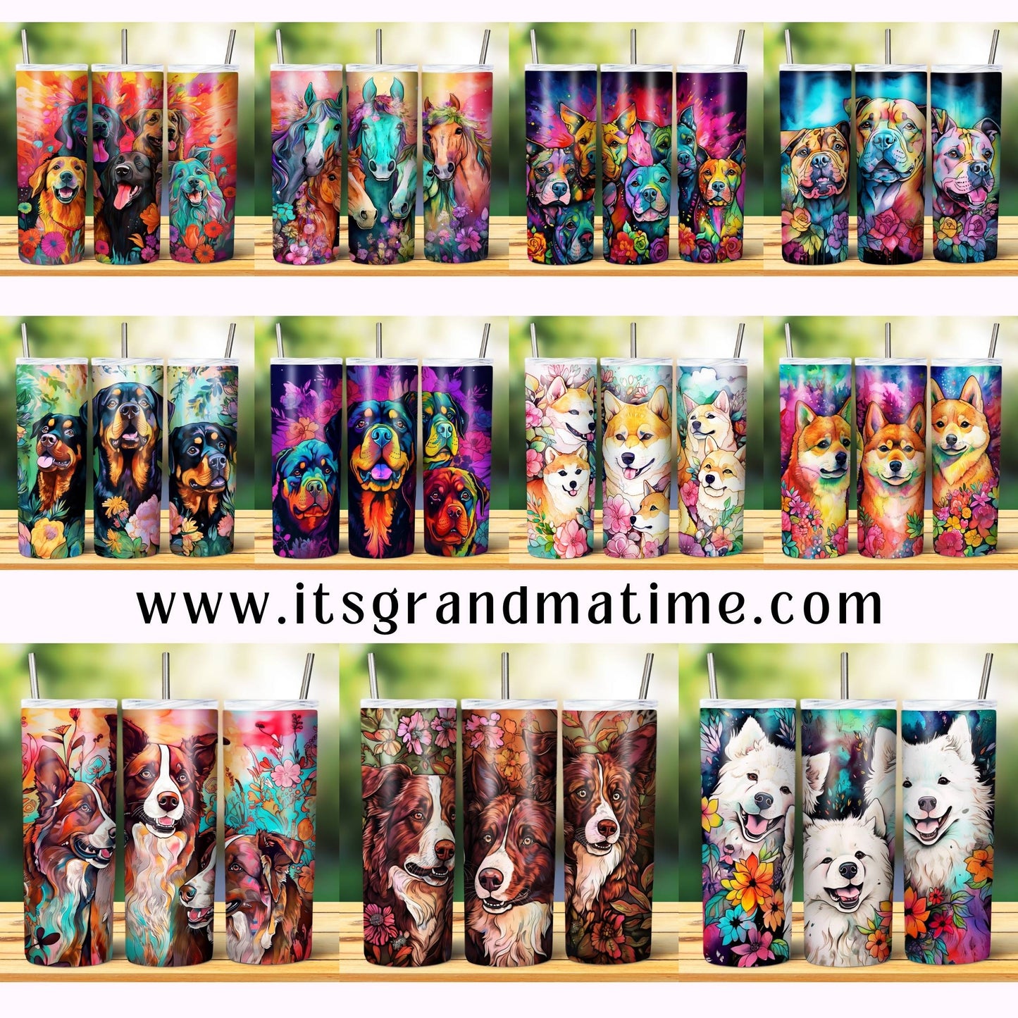 SUB1155 Animal Selfies Dogs Tumbler Sublimation Transfer