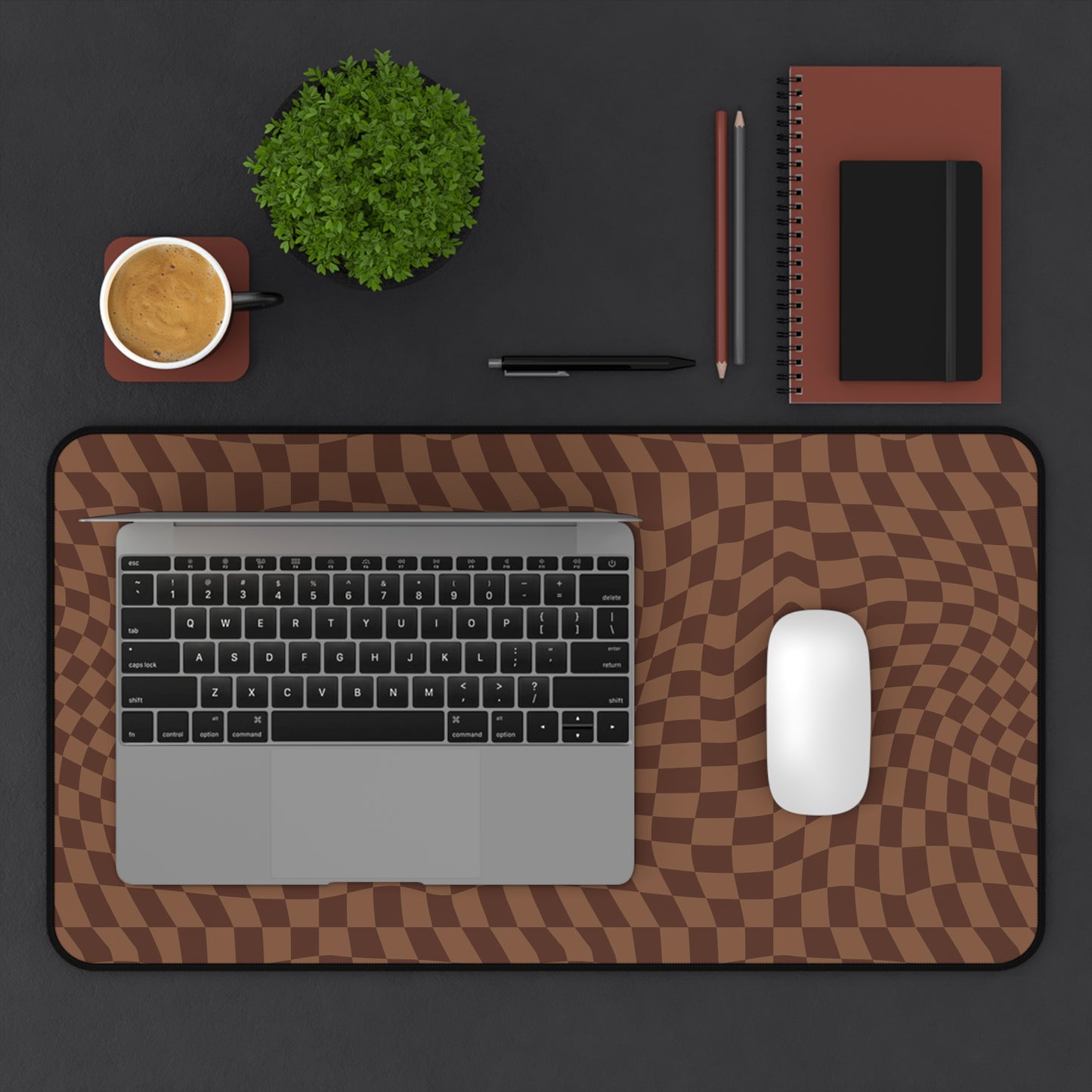 Brown Wavy Checkerboard Non Slip Gaming or Desk Mouse Pad 12 x 22