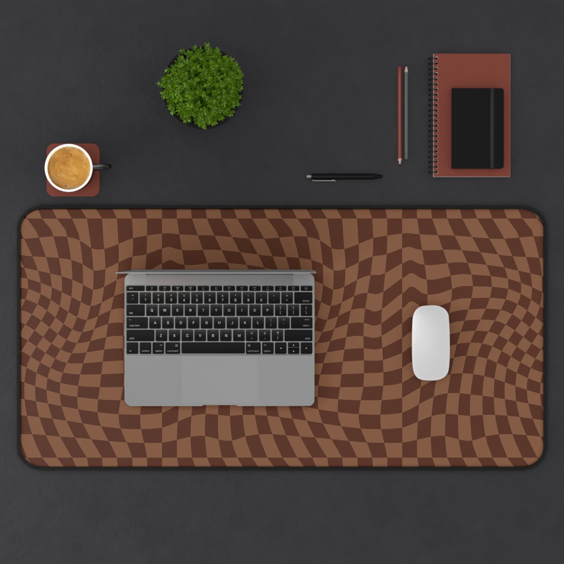 Brown Wavy Checkerboard Non Slip Gaming or Desk Mouse Pad  15.5 x 31
