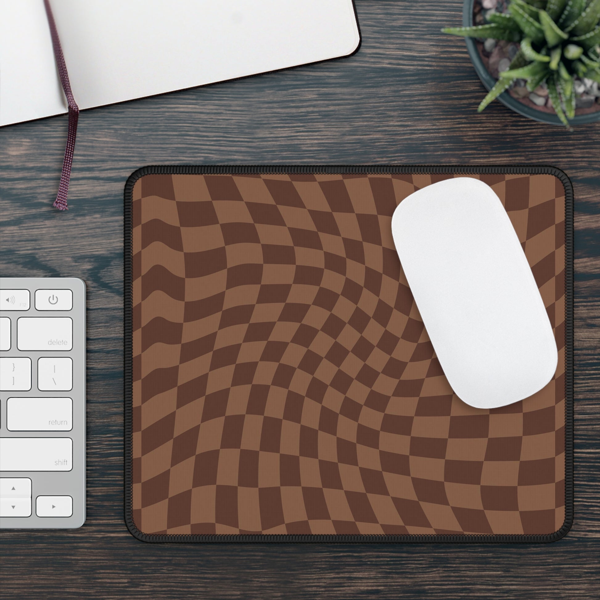 Brown Wavy Checkerboard Non Slip Gaming or Desk Mouse Pad 9 x 7