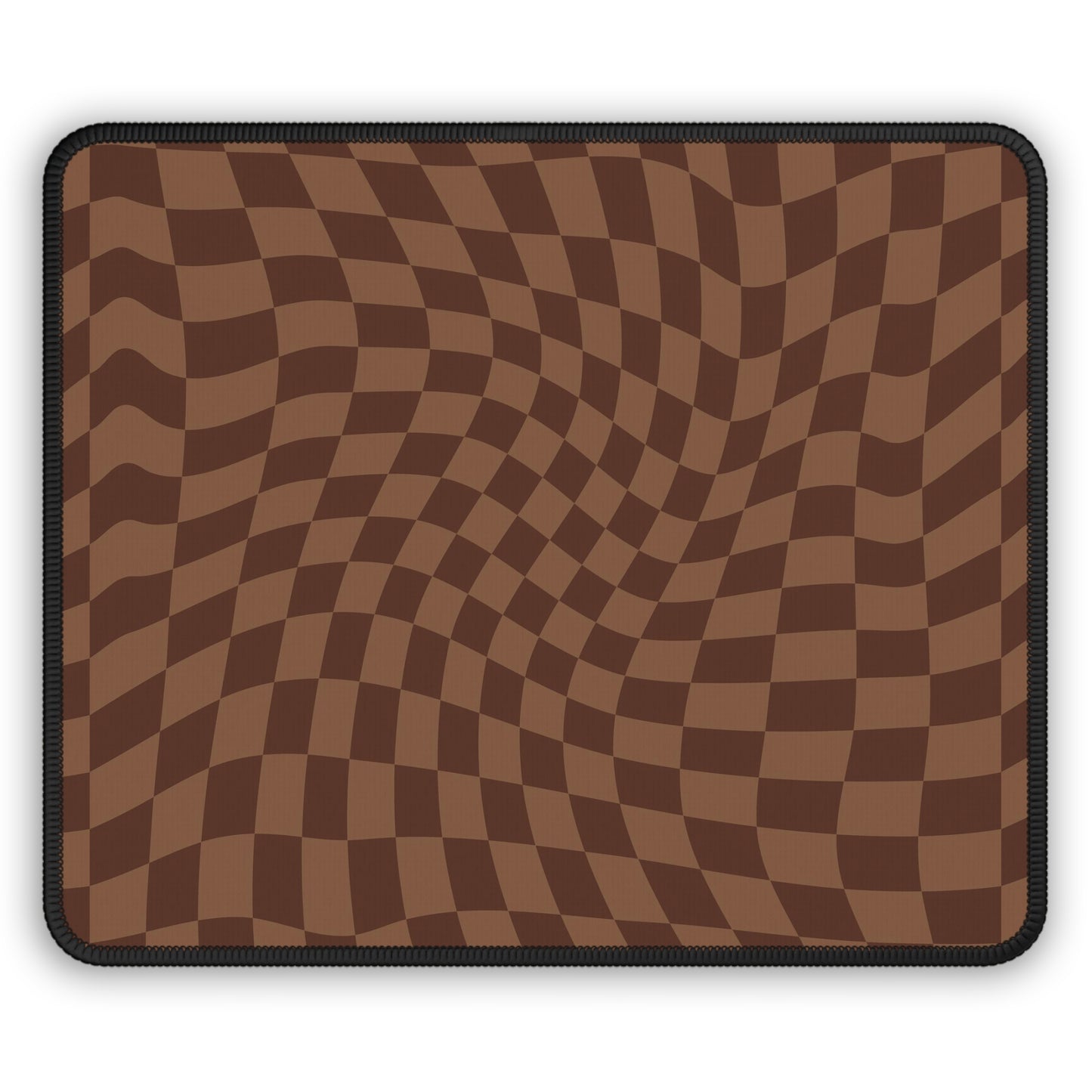 Brown Wavy Checkerboard Non Slip Gaming or Desk Mouse Pad Front
