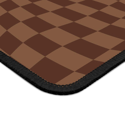 Brown Wavy Checkerboard Non Slip Gaming or Desk Mouse Pad Front Hemmed Edge