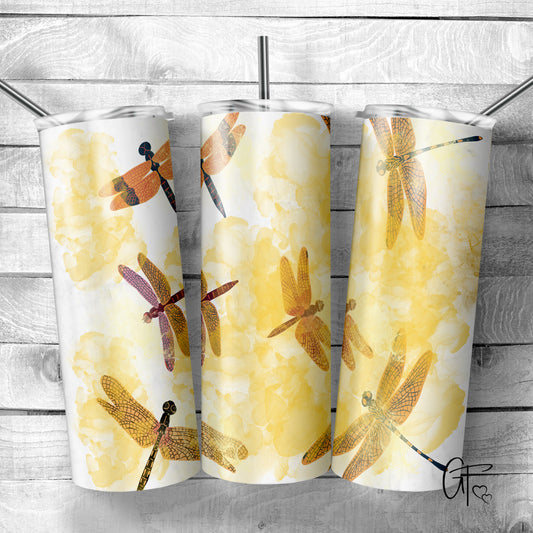 Yellow Watercolor Dragonfly Tumbler
