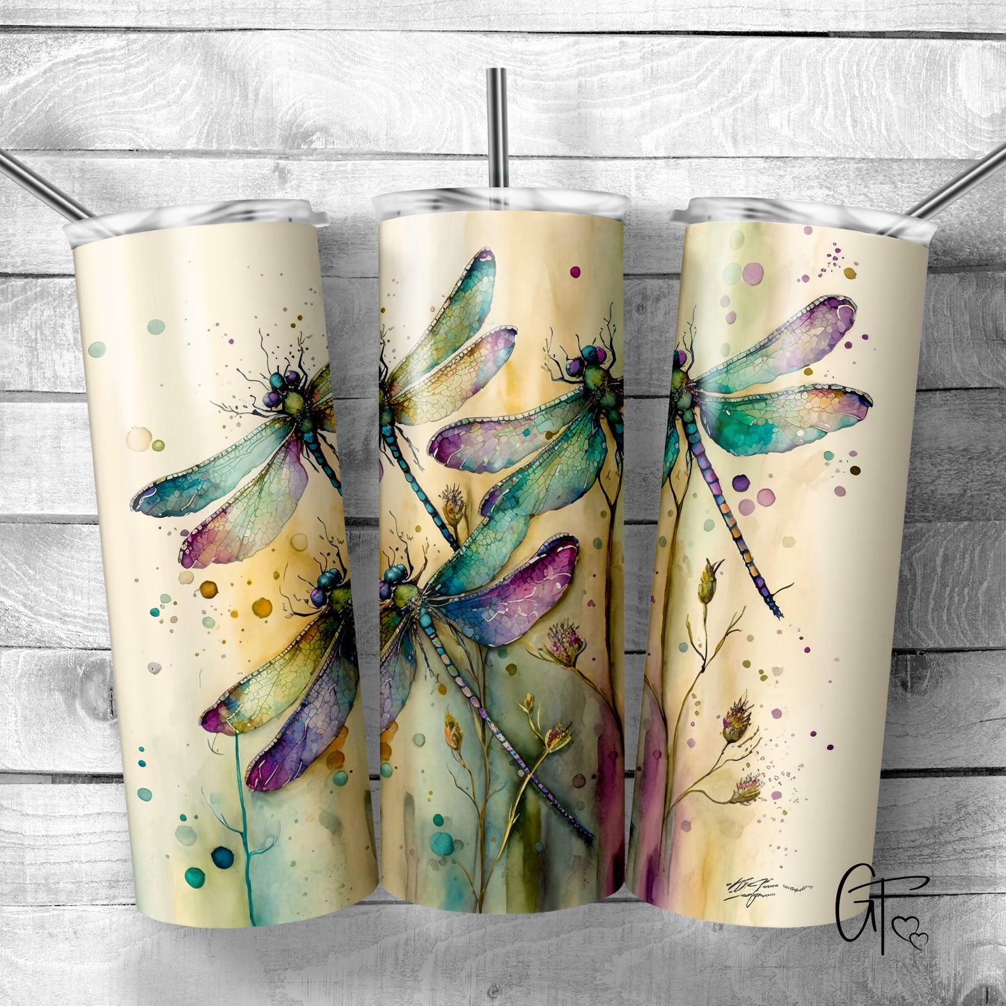 Colorful Watercolor Dragonfly Tumbler