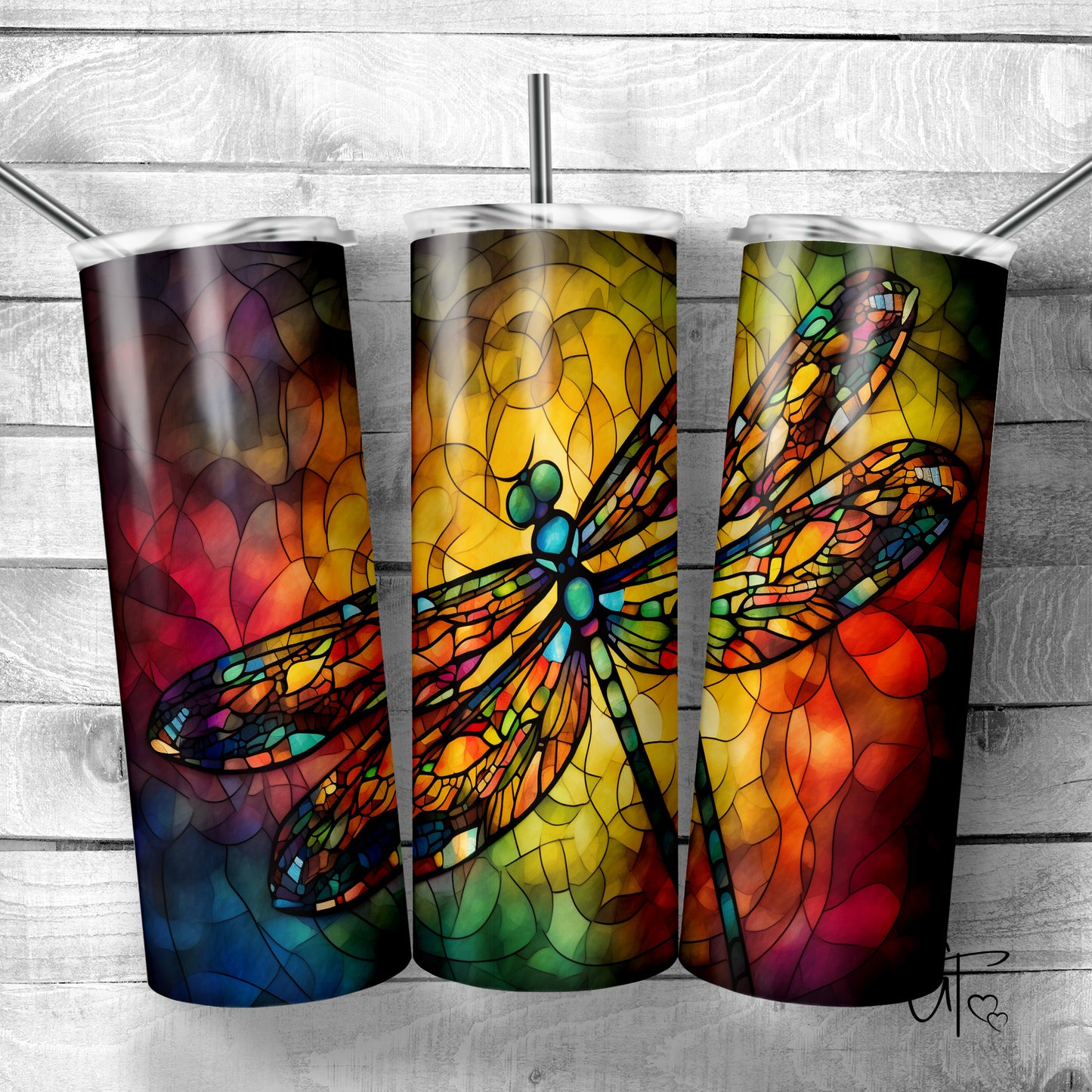 Stained Glass Dragonfly Tumbler