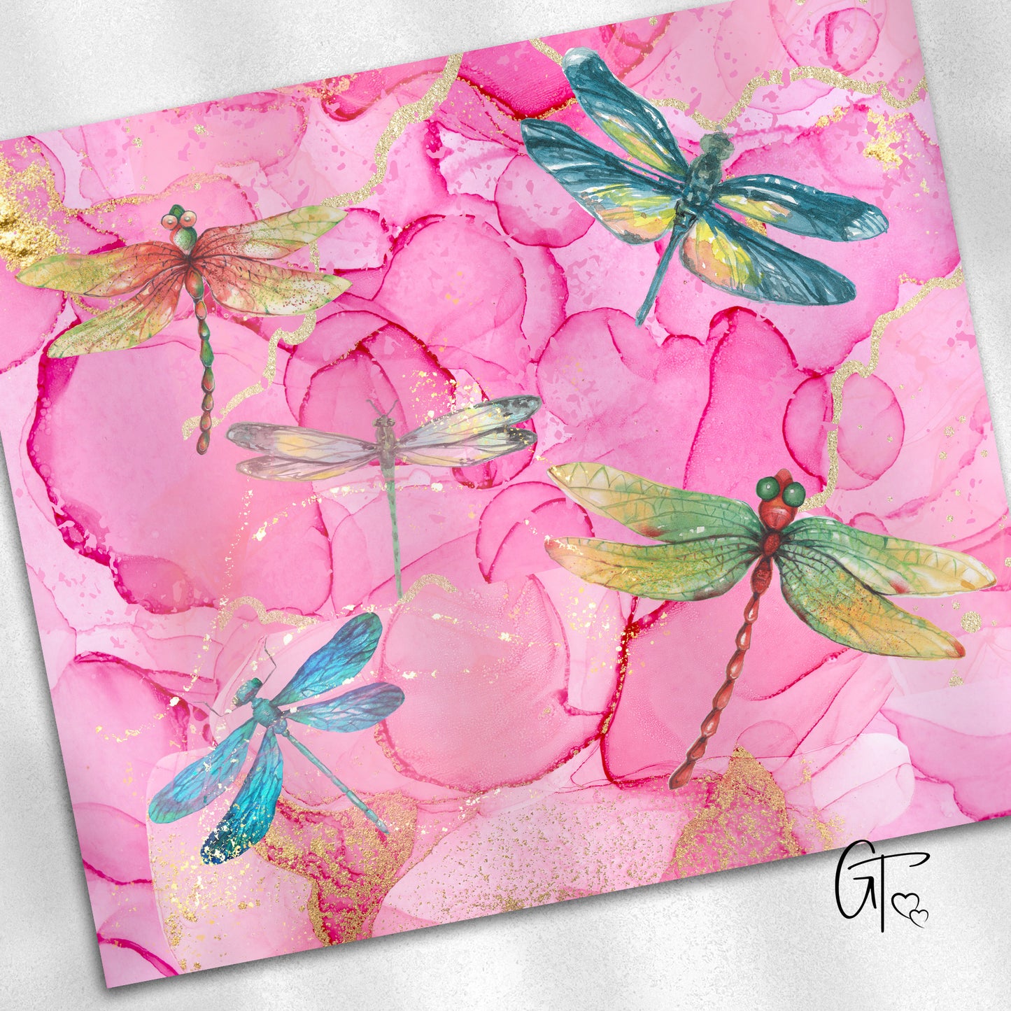 Pink Watercolor Dragonfly Tumbler