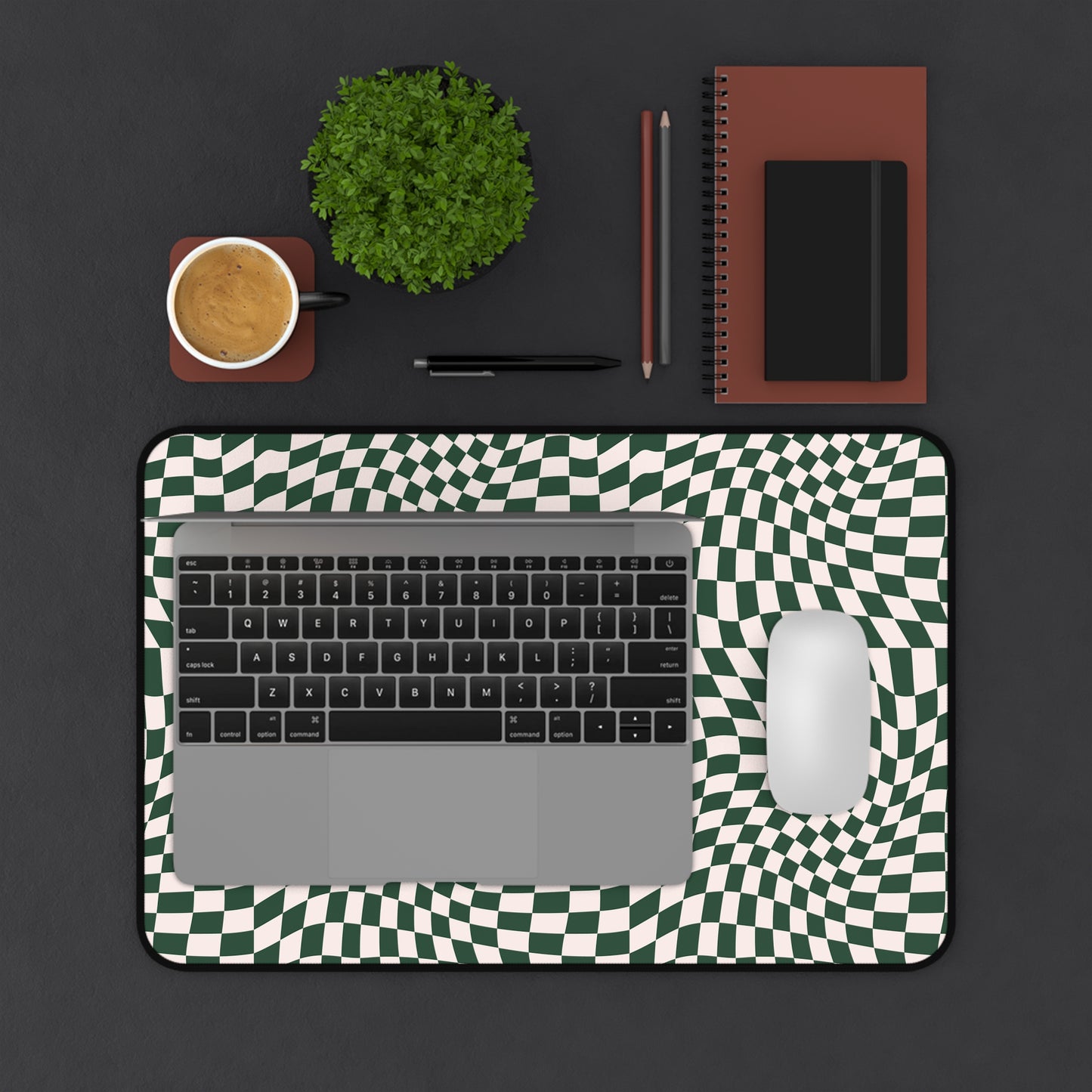Forest Green Wavy Checkerboard Desk Pad 12 x 18