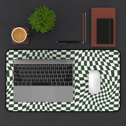 Forest Green Wavy Checkerboard Desk Pad 12 x 22