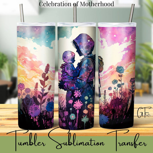 SUB1079 Mothers Silhouette Floral Tumbler Sublimation Transfer