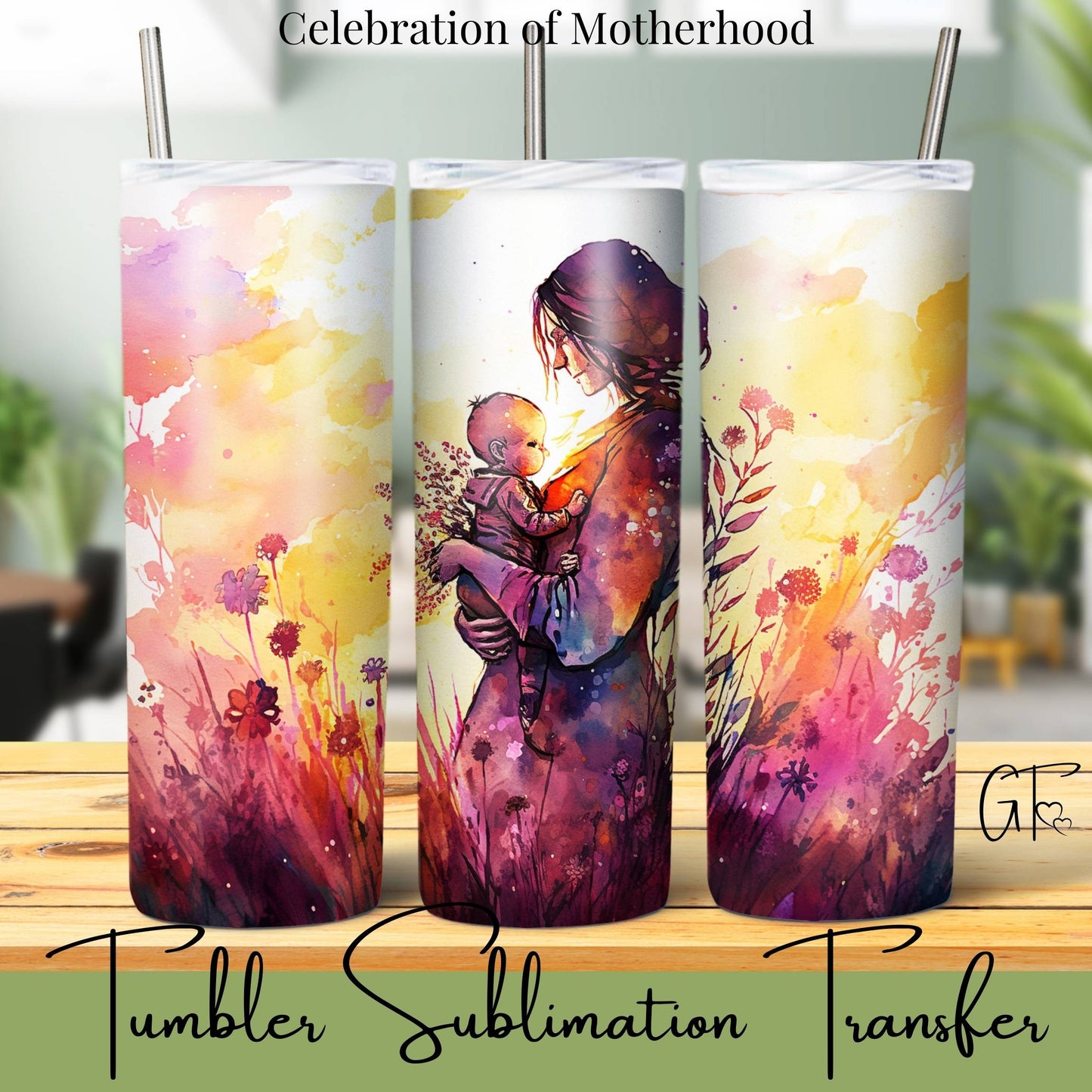 SUB1080 Mothers Silhouette Floral Tumbler Sublimation Transfer