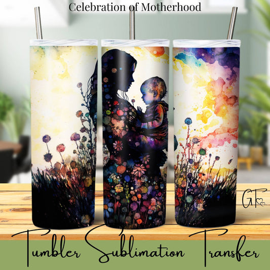 SUB1082 Mothers Silhouette Floral Tumbler Sublimation Transfer