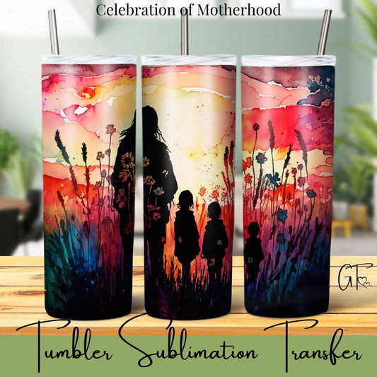 SUB1085 Mothers Silhouette Floral Tumbler Sublimation Transfer