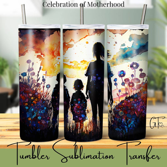 SUB1086 Mothers Silhouette Floral Tumbler Sublimation Transfer