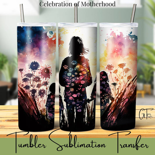 SUB1087 Mothers Silhouette Floral Tumbler Sublimation Transfer