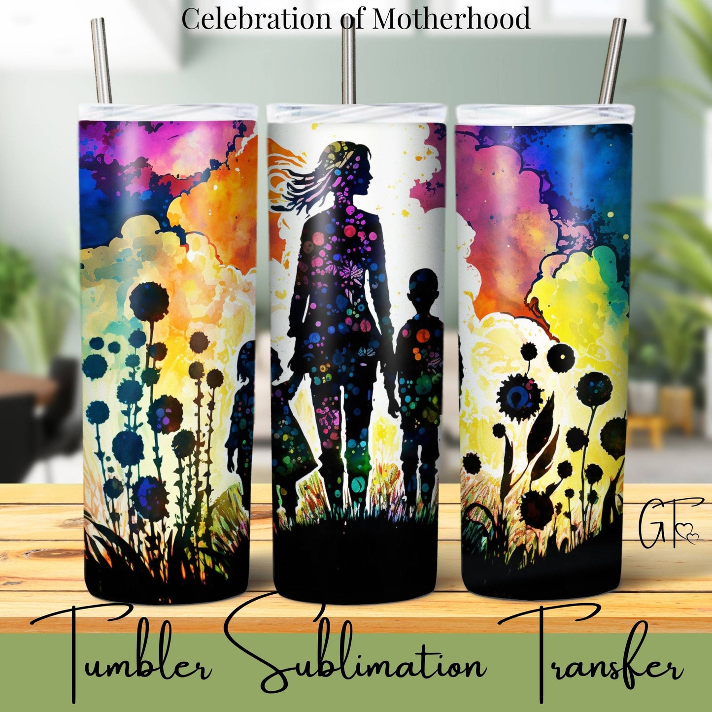 SUB1088 Mothers Silhouette Floral Tumbler Sublimation Transfer
