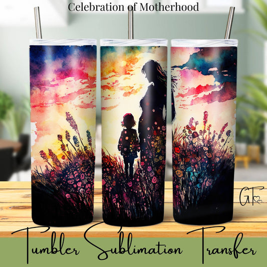 SUB1092 Mothers Silhouette Floral Tumbler Sublimation Transfer