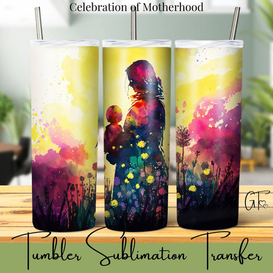 SUB1094 Mothers Silhouette Floral Tumbler Sublimation Transfer