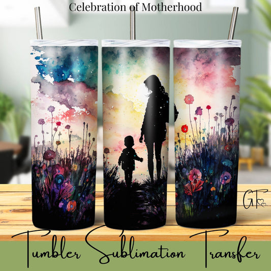 SUB1096 Mothers Silhouette Floral Tumbler Sublimation Transfer