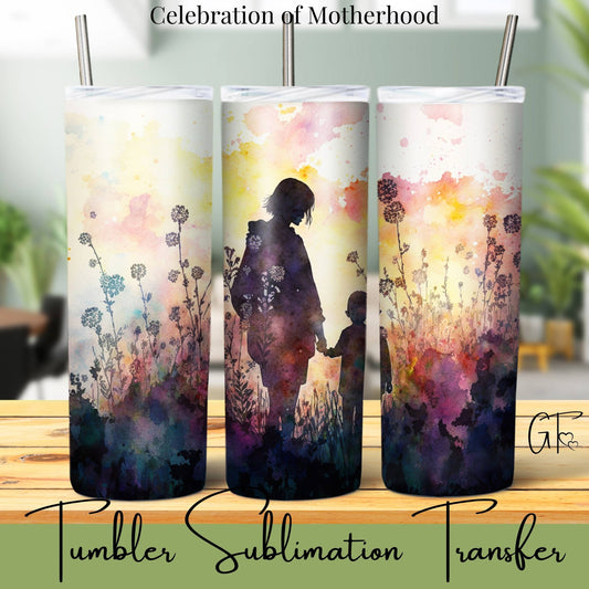 SUB1097 Mothers Silhouette Floral Tumbler Sublimation Transfer