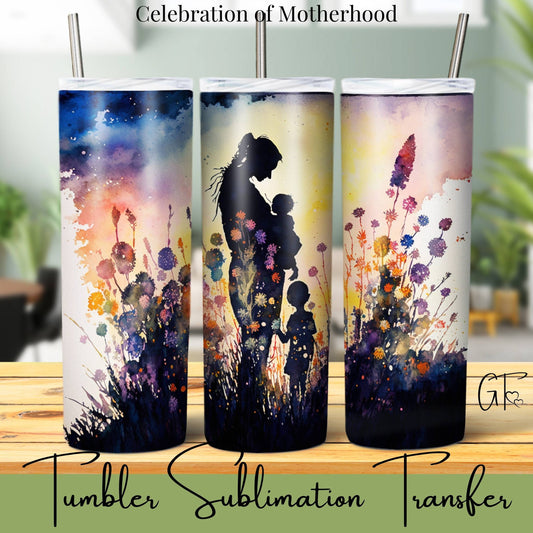 SUB1099 Mothers Silhouette Floral Tumbler Sublimation Transfer