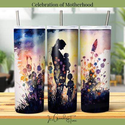 SUB1099 Mothers Silhouette Floral Tumbler Sublimation Transfer