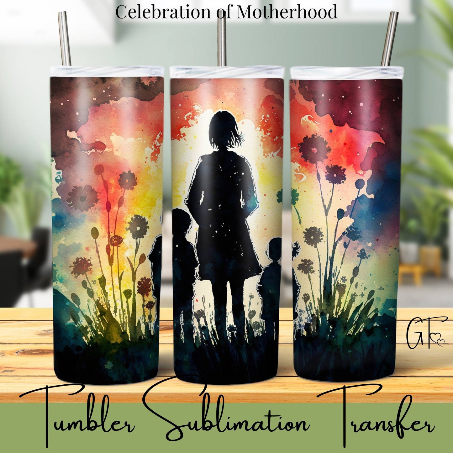 SUB1103 Mothers Silhouette Floral Tumbler Sublimation Transfer