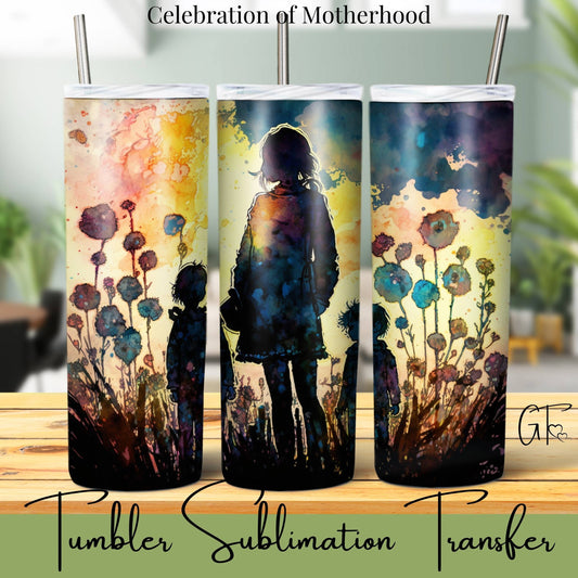 SUB1105 Mothers Silhouette Floral Tumbler Sublimation Transfer