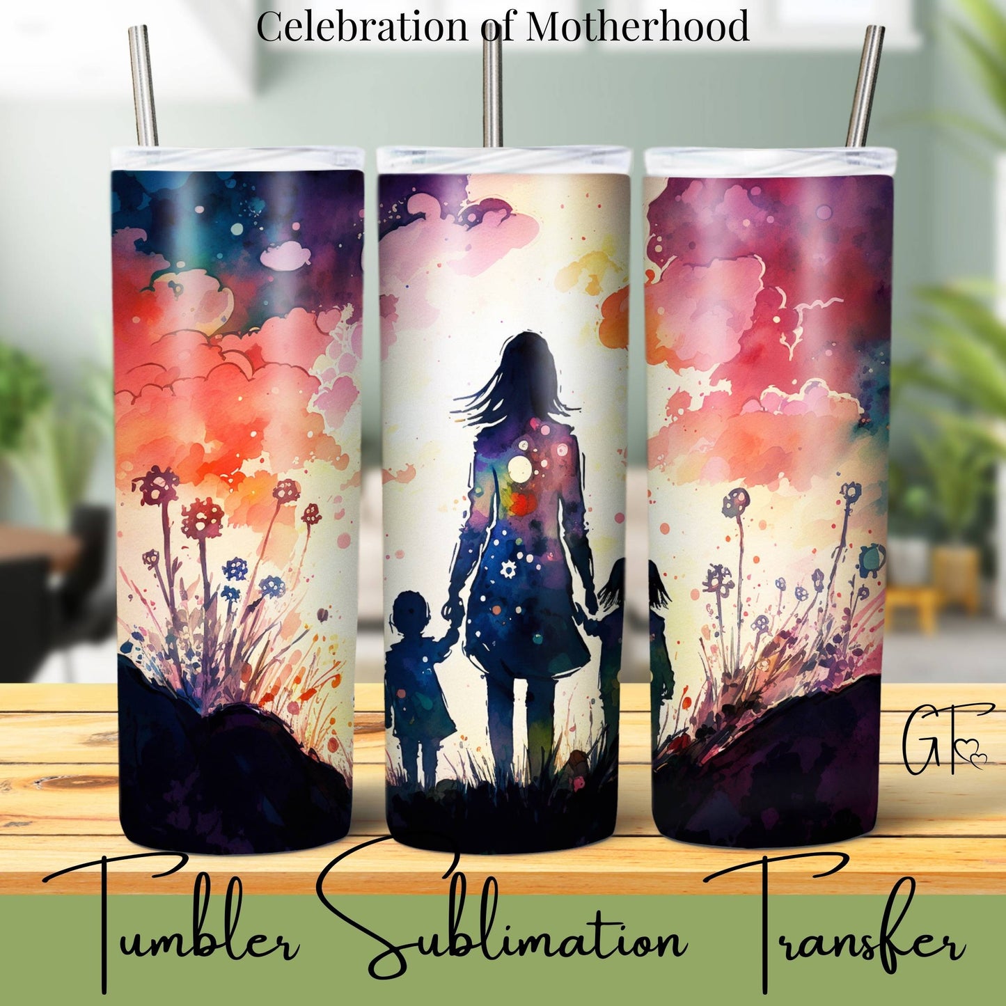 SUB1106 Mothers Silhouette Floral Tumbler Sublimation Transfer
