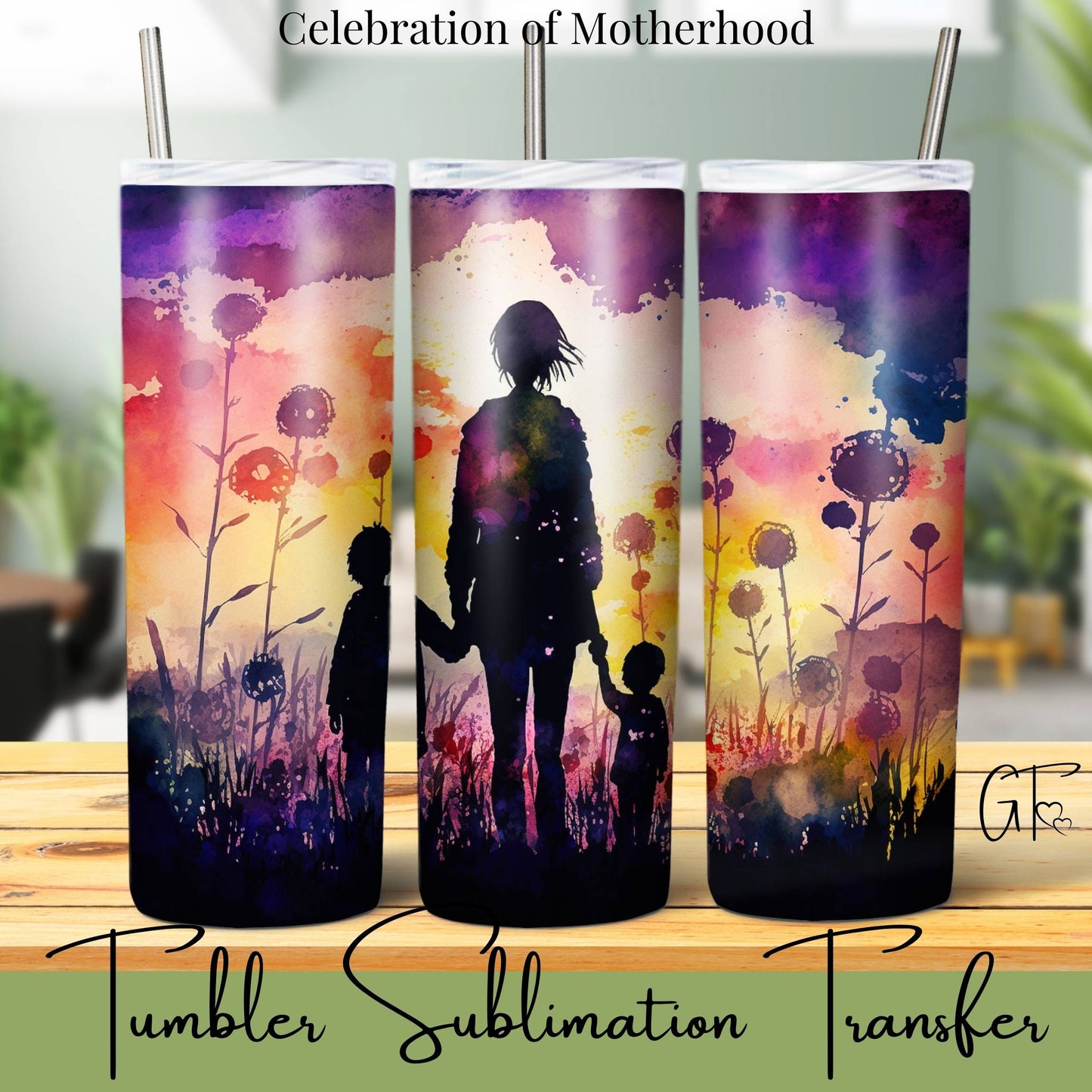 SUB1108 Mothers Silhouette Floral Tumbler Sublimation Transfer
