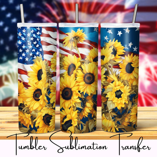 SUB1222 Patriotic Sunflower Flag Tumbler Sublimation Transfer