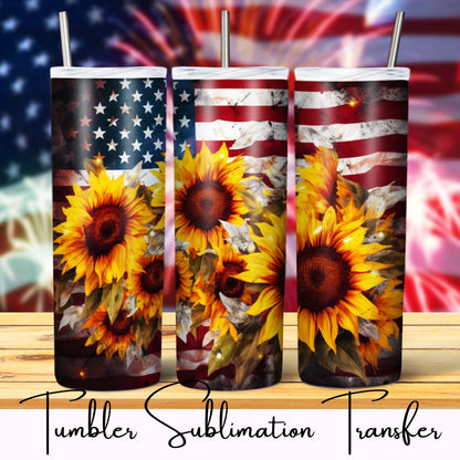 SUB1227 Patriotic Sunflower Flag Tumbler Sublimation Transfer