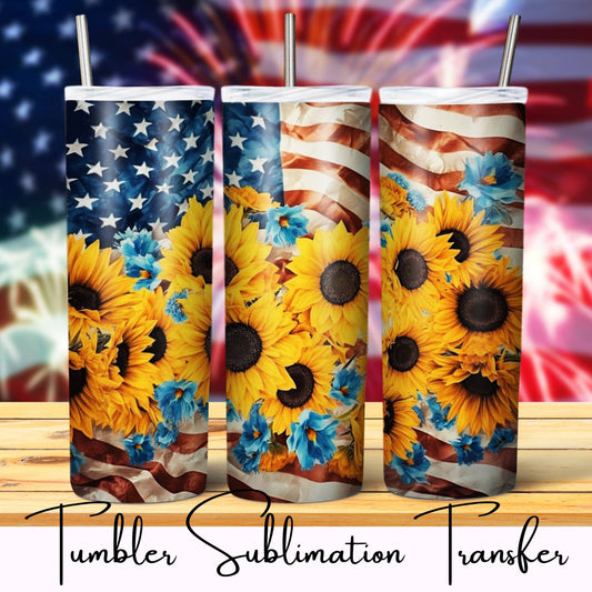 SUB1230 Patriotic Sunflower Flag Tumbler Sublimation Transfer