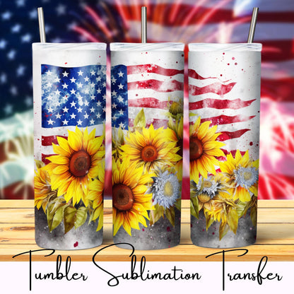 SUB1231 Patriotic Sunflower Flag Tumbler Sublimation Transfer