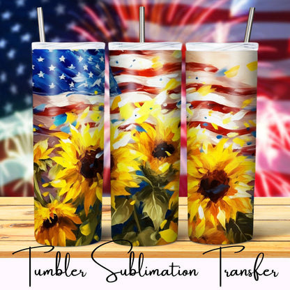 SUB1232 Patriotic Sunflower Flag Tumbler Sublimation Transfer