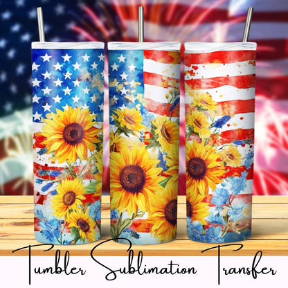 SUB1234 Patriotic Sunflower Flag Tumbler Sublimation Transfer
