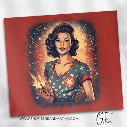 SUB1491 Vintage PinUp Girl 4th of July Fireworks Patriotic 20 oz. Tumbler