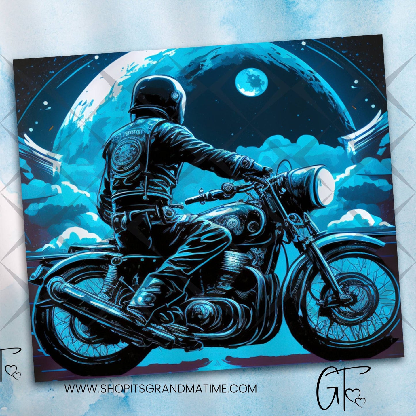 SUB1646 Night Moon Motorcycle Tumbler Sublimation Transfer