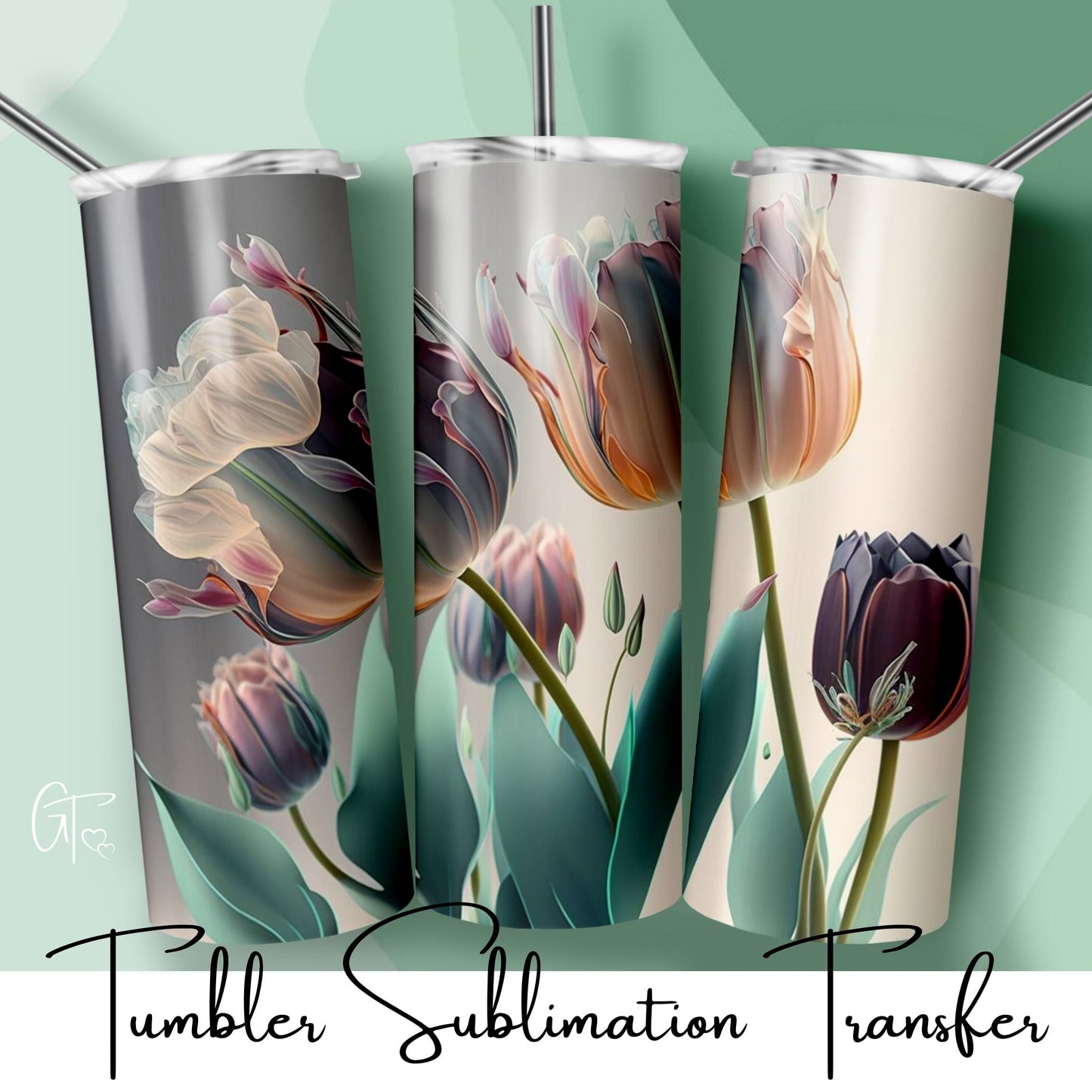 SUB1786 3D Ethereal Tulip Flower Tumbler Sublimation Transfer
