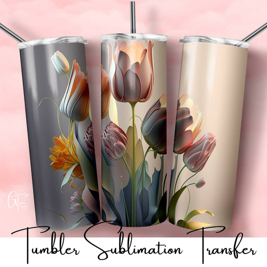 SUB1787 3D Ethereal Tulip Flower Tumbler Sublimation Transfer